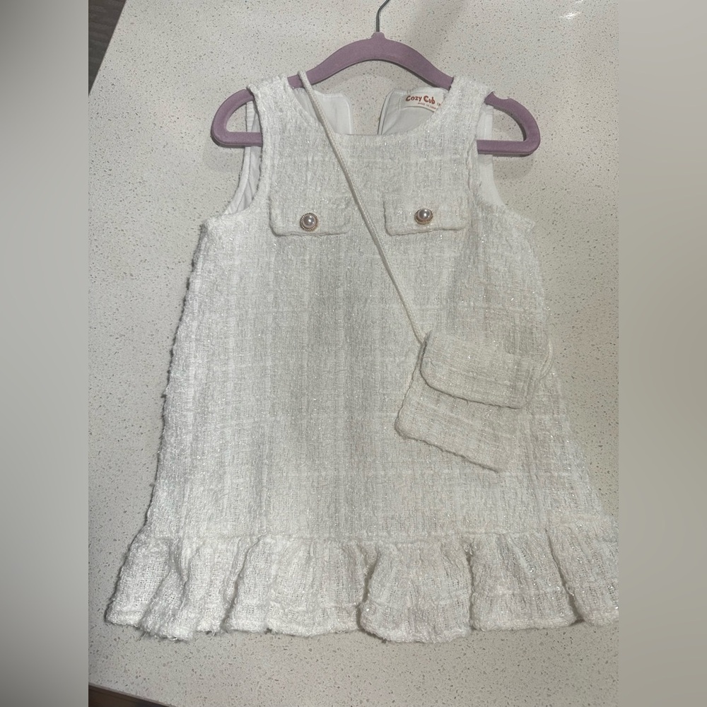 White Casual Kids Dress with Purse